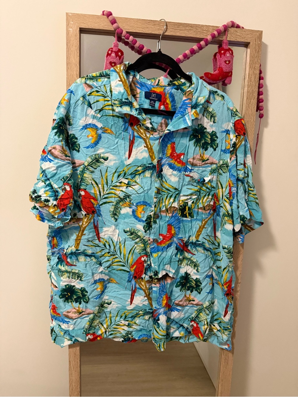 Light Blue Tropical Parrot Short-Sleeve Shirt- 2XL
